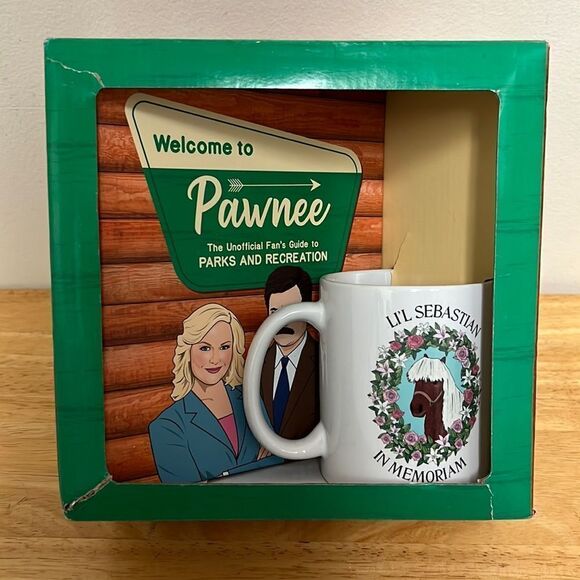 “Welcome to Pawnee” Parks and Rec. Book and Lil’ Sebastian Mug TV Show Set - Picture 1 of 6